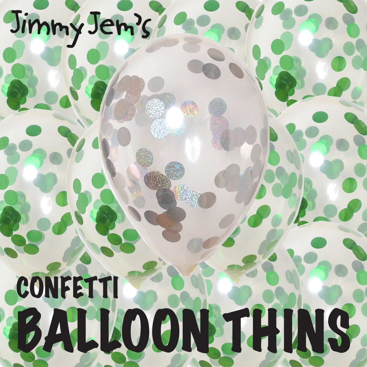 BalloonTHIN Circle 1" Green & Silver Prisma filled Balloon Header