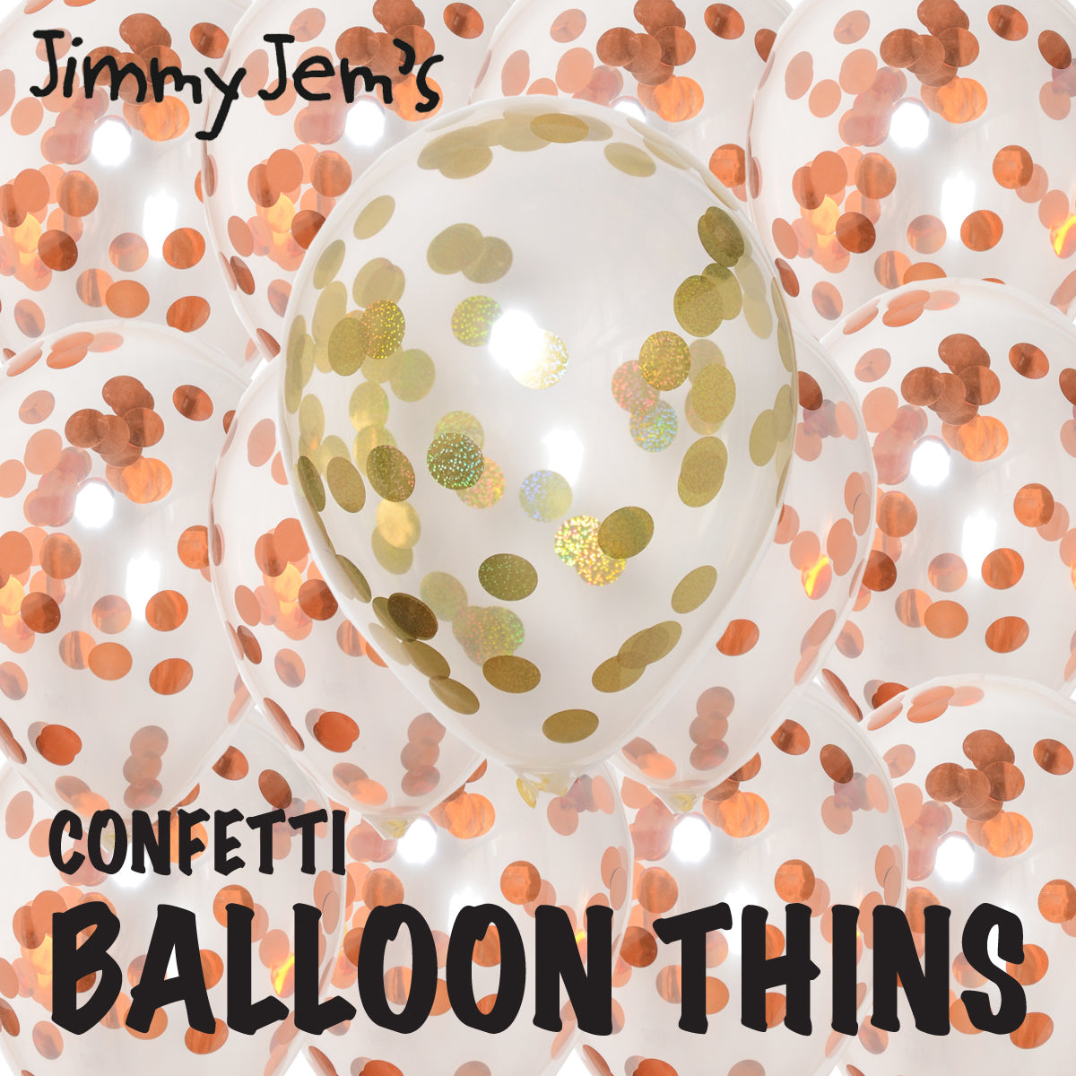 BalloonTHIN Circle 1" Orange & Gold Prisma filled Balloon Header