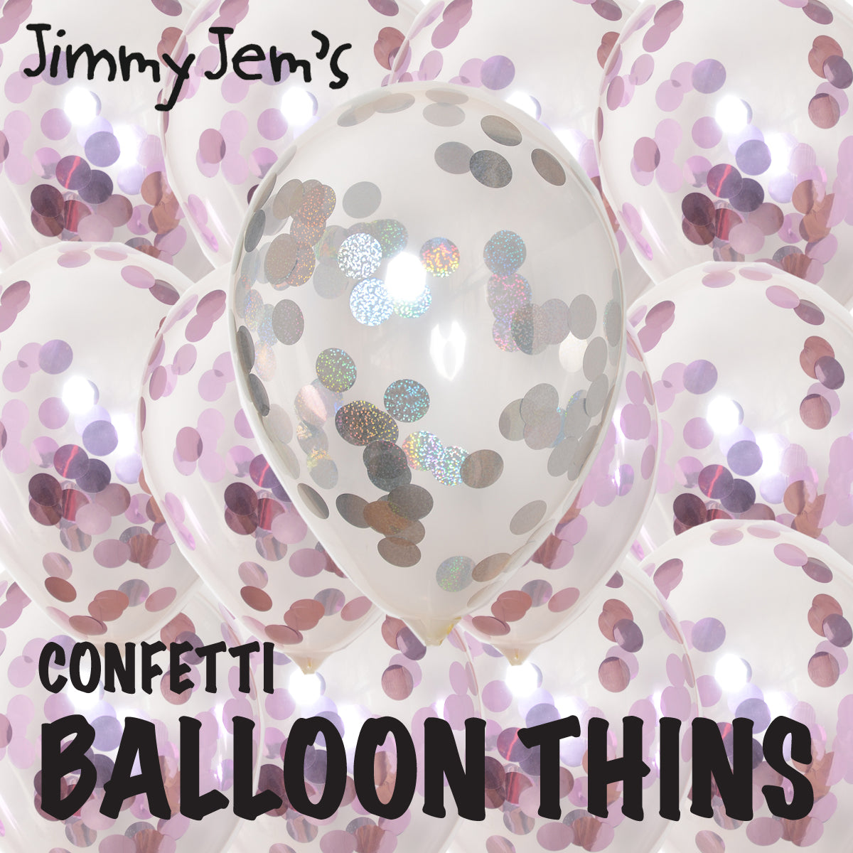 BalloonTHIN Circle 1" Pink & Silver Prisma filled Balloon Header