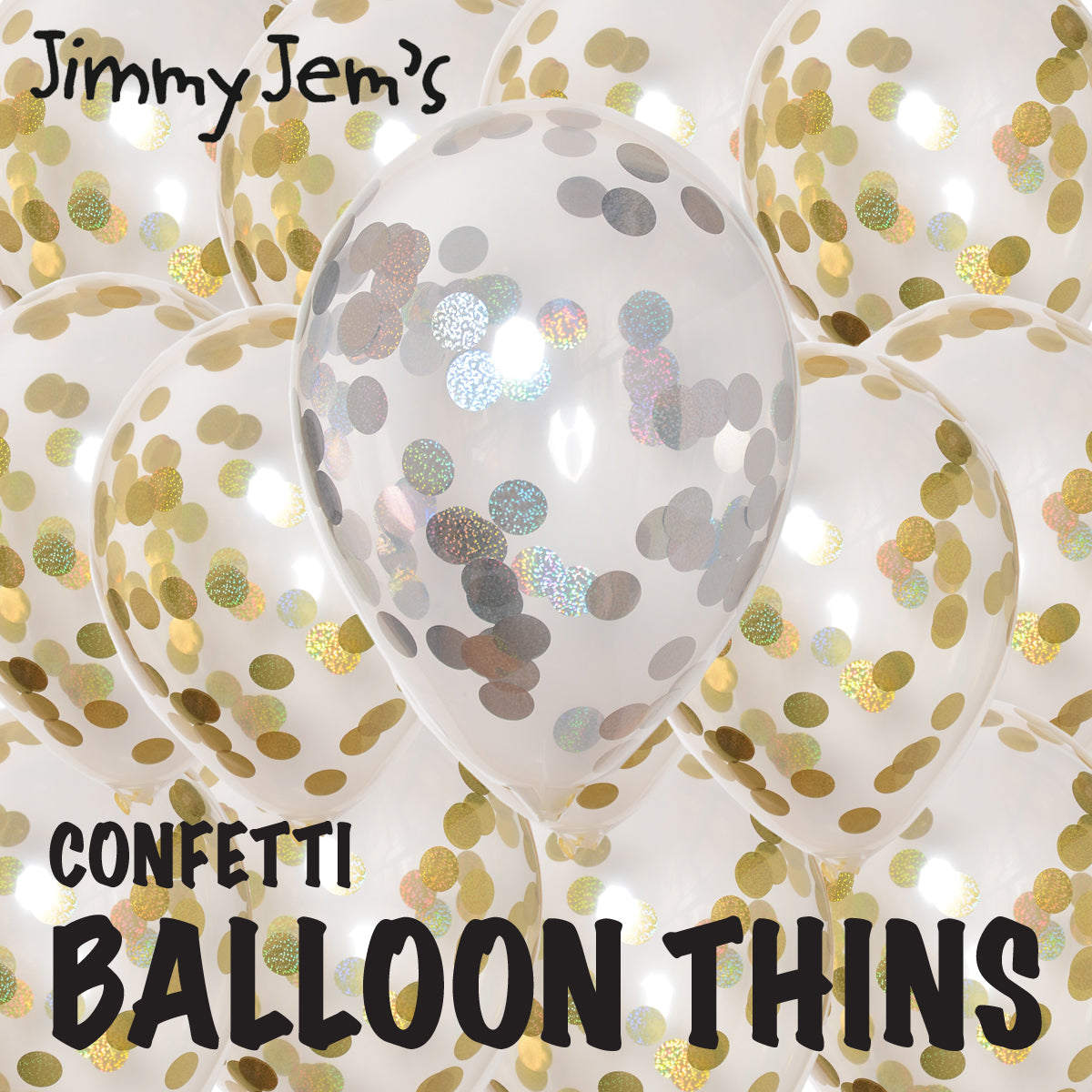 BalloonTHIN Circle 1" Prisma Gold & Silver Prisma filled Balloon Header