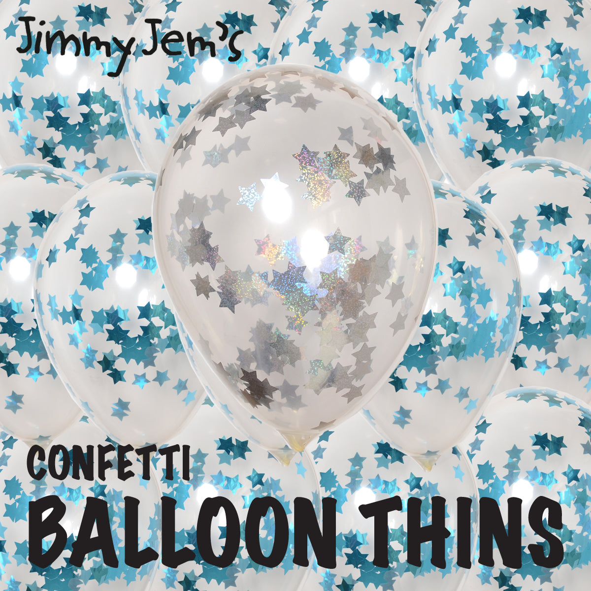 BalloonTHIN Stars 1" in Blue Sky & Silver Prisma - Balloon Combo Kits