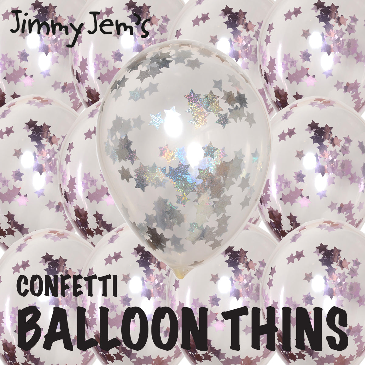 BalloonTHIN Star 1" Pink & Silver Prisma filled Balloon Header