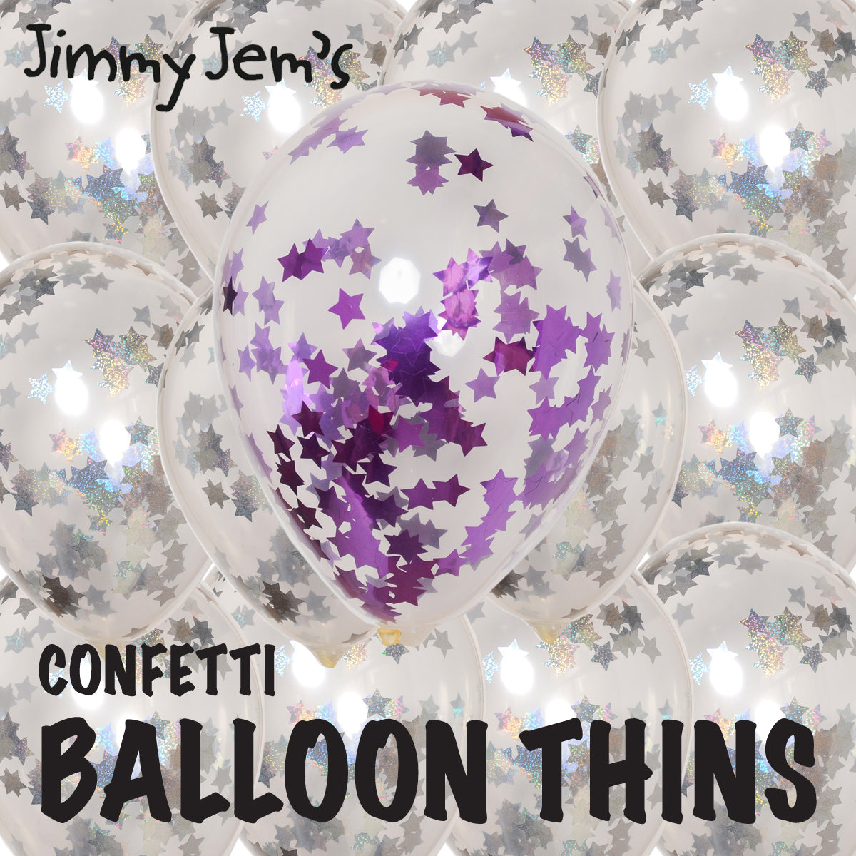 BalloonTHIN Star 1" Silver Prisma & Purple filled Balloon Header