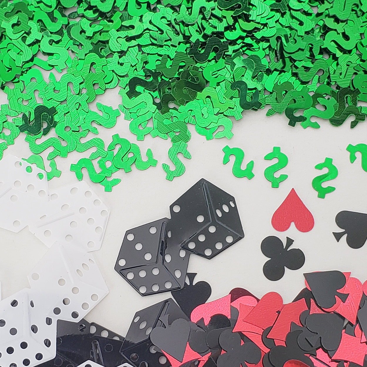 Casino Confetti Dice, Card Suit, Dollar Sign