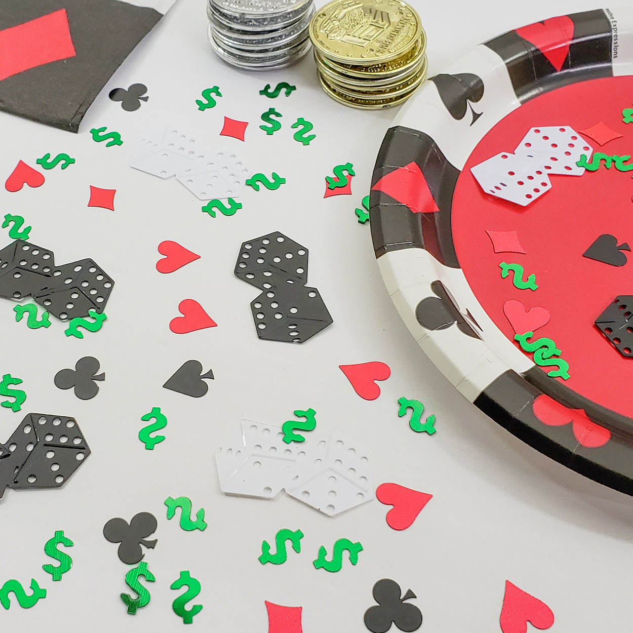 Casino Confetti Dice, Card Suit, Dollar Sign