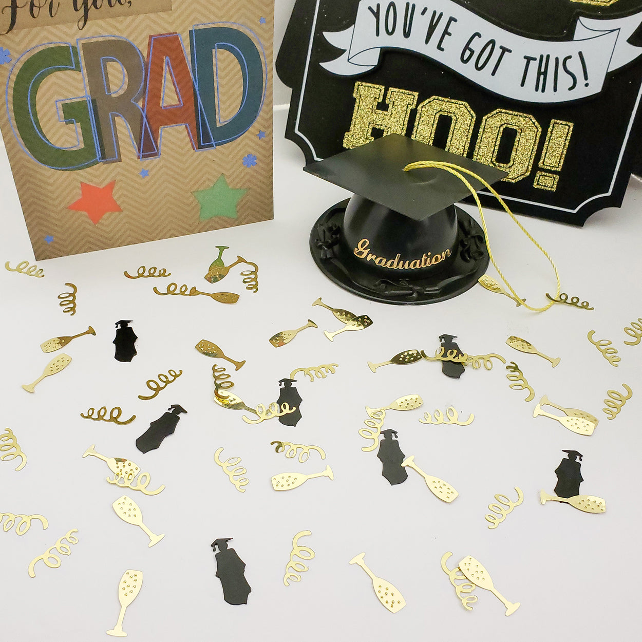 Graduation Confetti Standing Grad, Streamers Champagne Flute