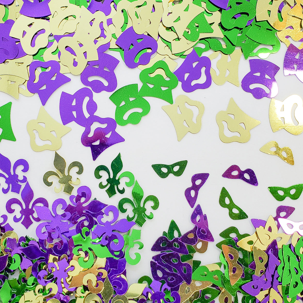 Mardi Gras Confetti Fleur de Lis, Harlequin Comedy/Tragedy Masks