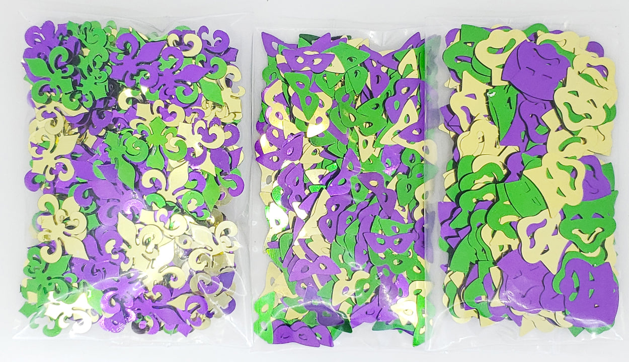 Mardi Gras Confetti Fleur de Lis, Harlequin Comedy/Tragedy Masks Bags