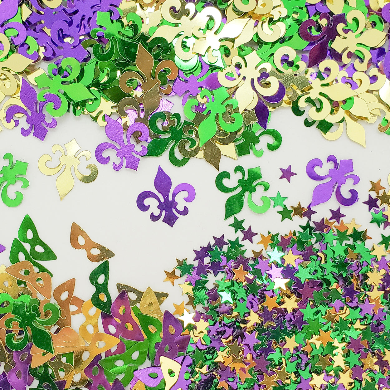 Mardi Gras Confetti Fleur de Lis, Harlequin Mask Star 1/4