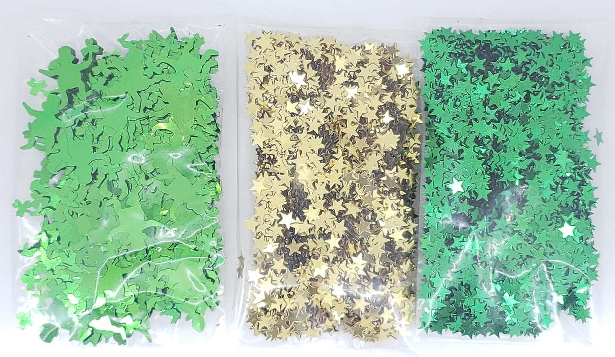 St Patricks Day Confetti Leprechaun, Star 1/4 in Green Gold Bags