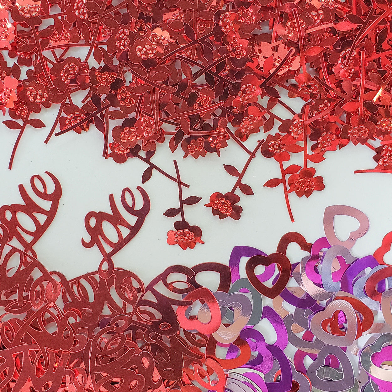 Valentines Day Confetti Love, Heart Cut Outs, Roses