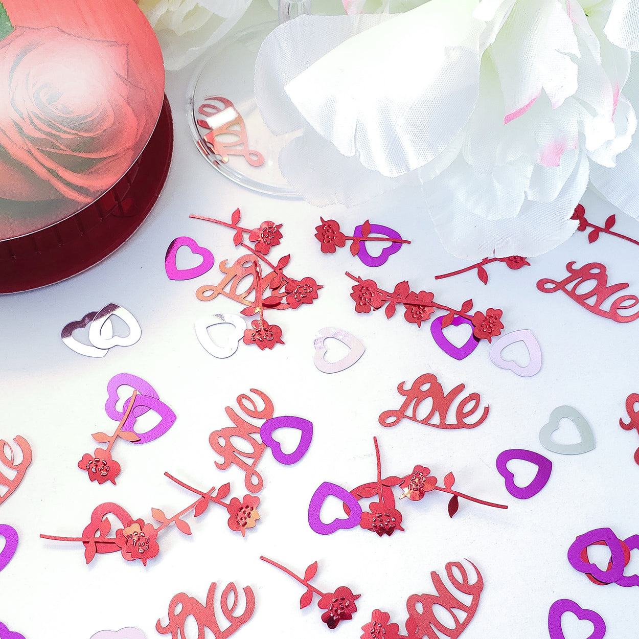 Valentines Day Confetti Love, Heart Cut Outs, Roses