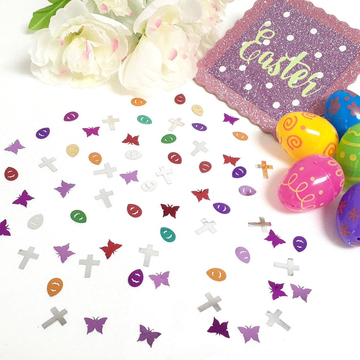 Easter Confetti Easter Eggs, Cross Silver Butterfly