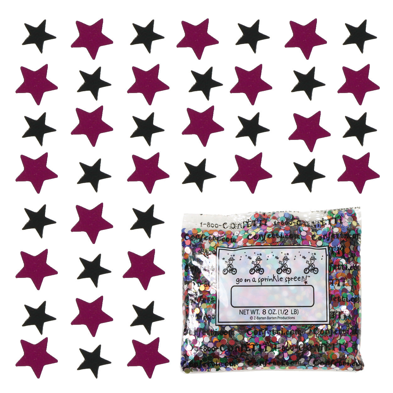 Confetti Star 1/4" Black, Fuchsia