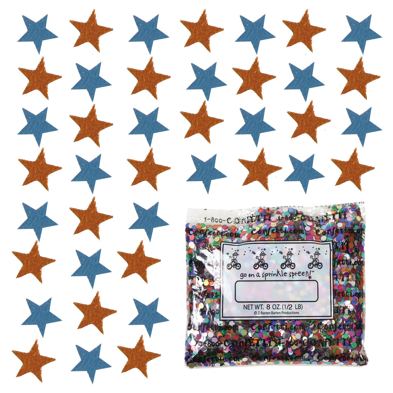 Confetti Star 1/4" Blue Sky, Orange