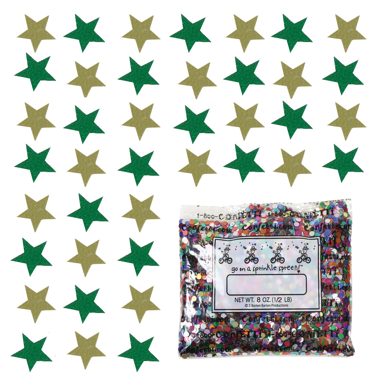 Confetti Star 1/4" Gold, Green