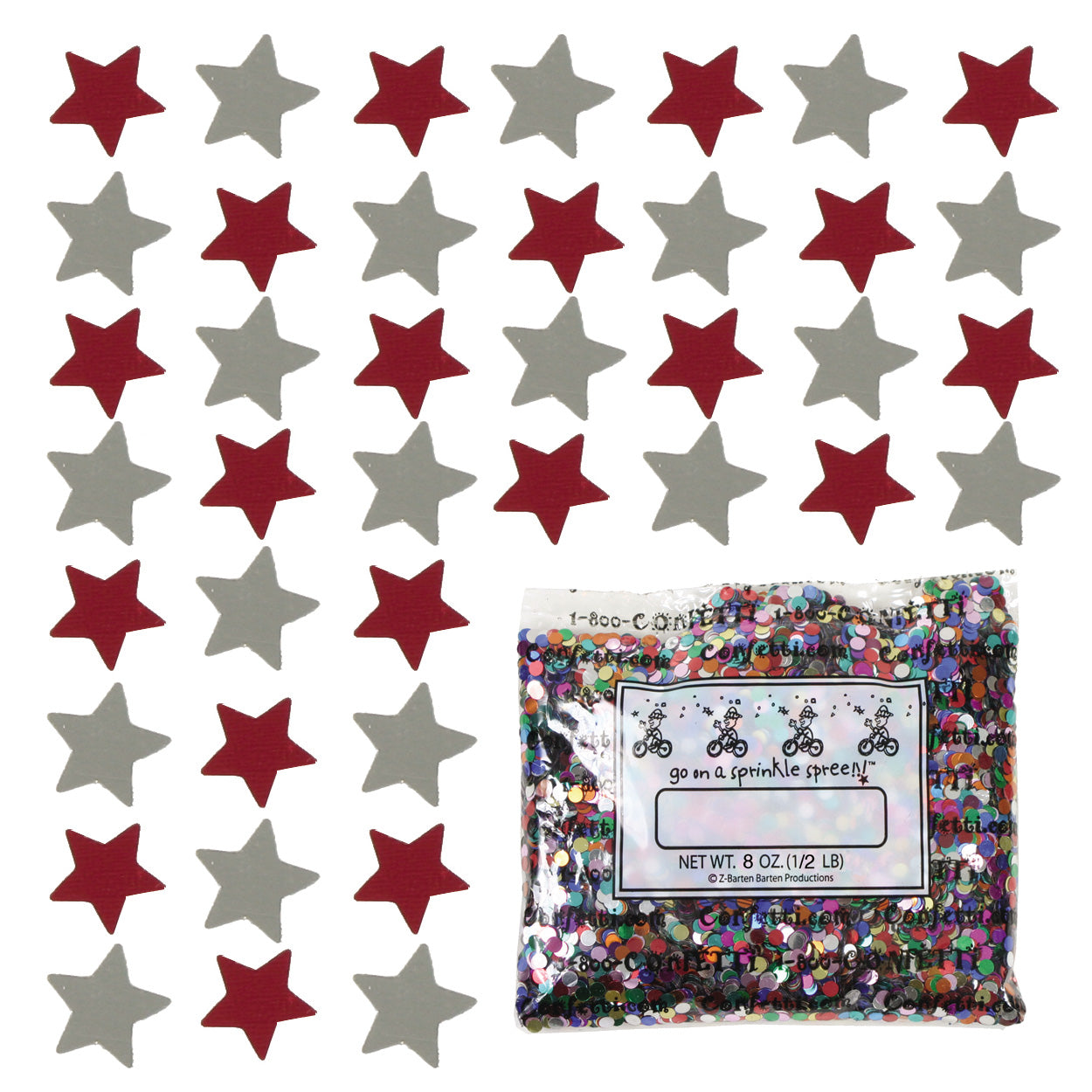 Confetti Star 1/4" Red, Silver