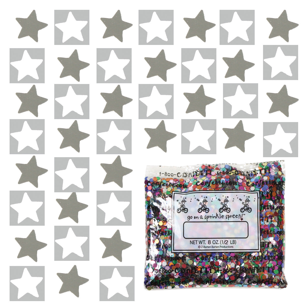 Confetti Star 1/4" Silver, White