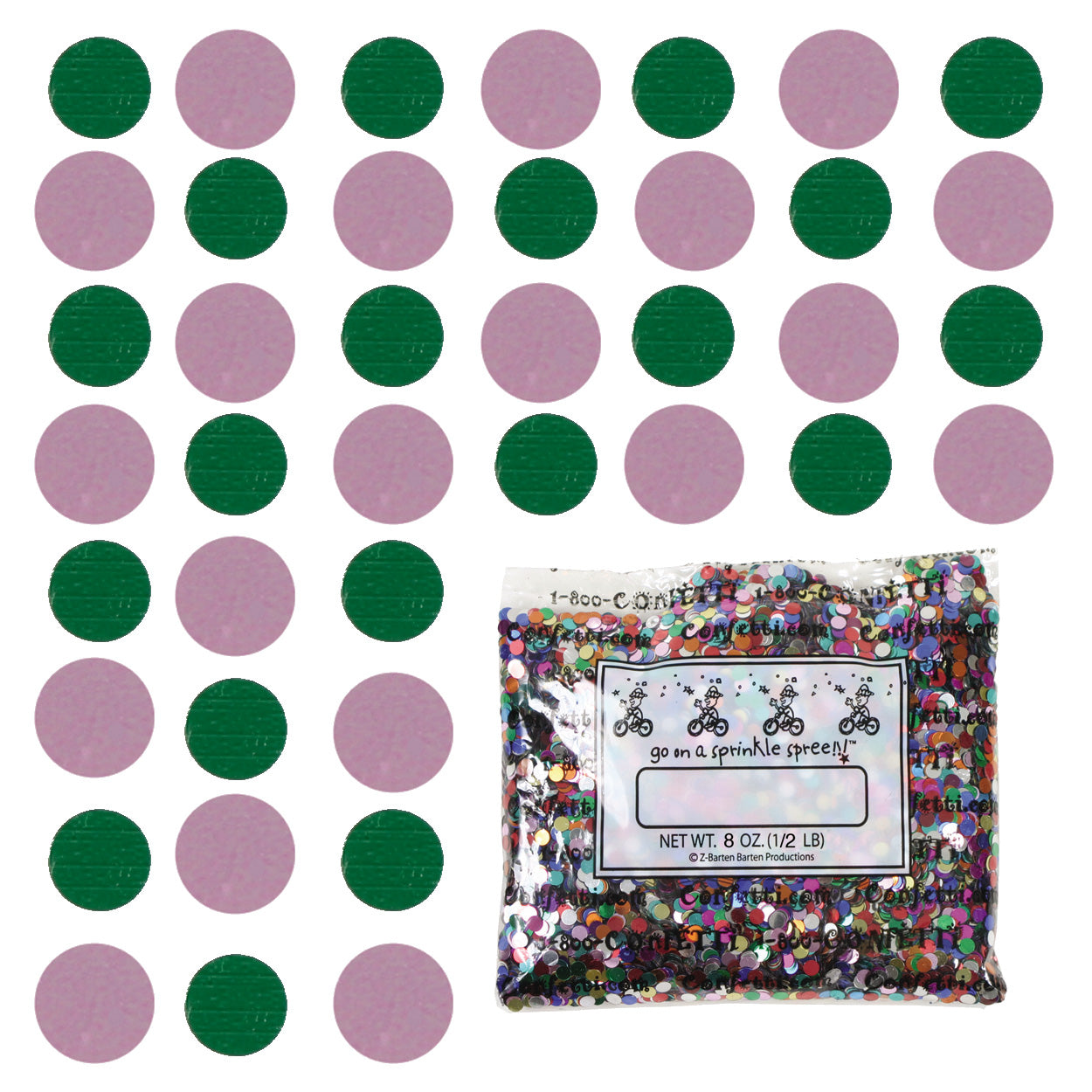 Confetti Circle 1/4" Green, Pink