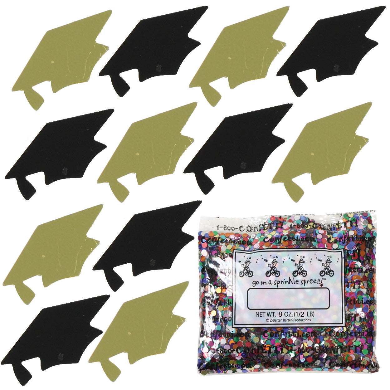 Confetti Grad Cap Black, Gold