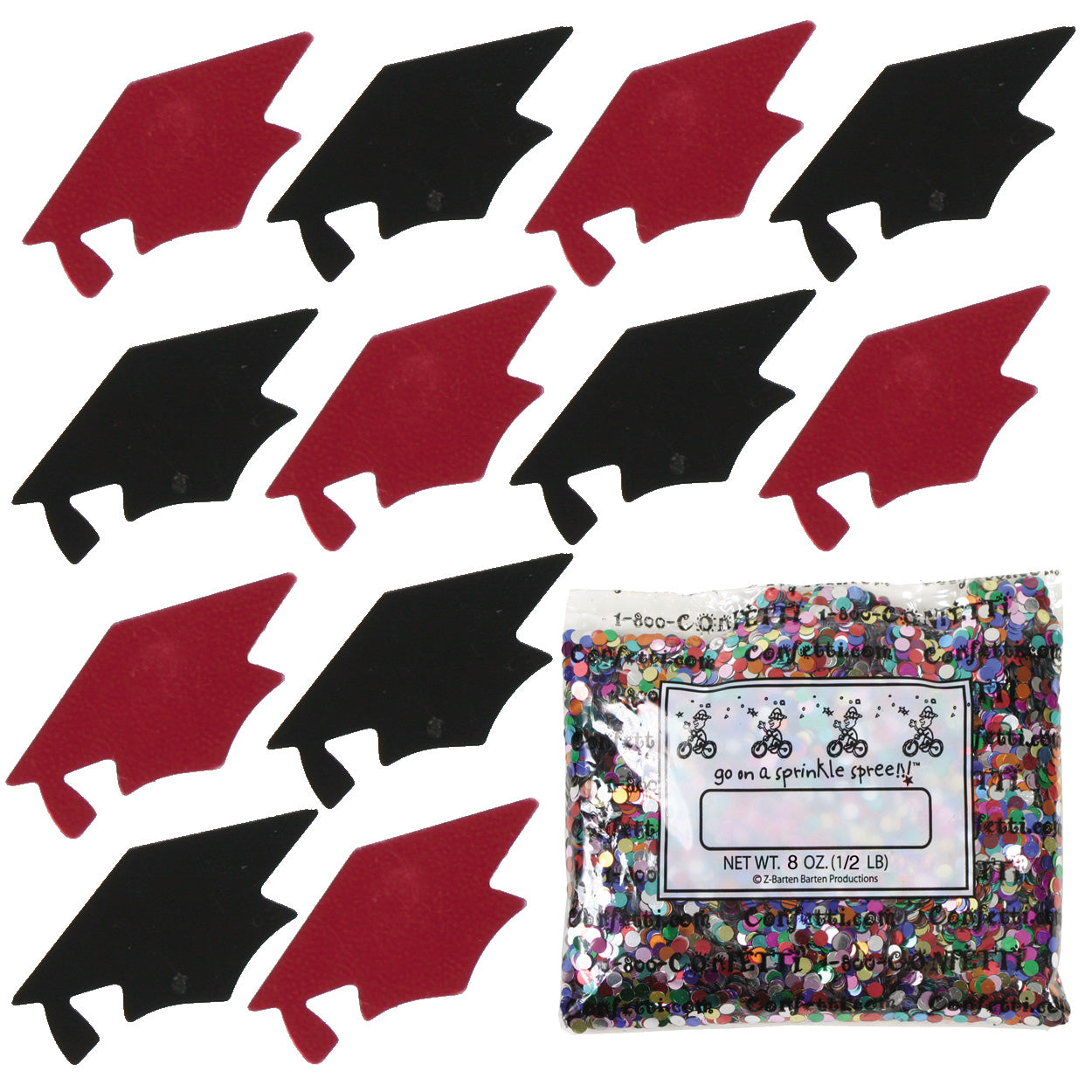 Confetti Grad Cap Black, Red