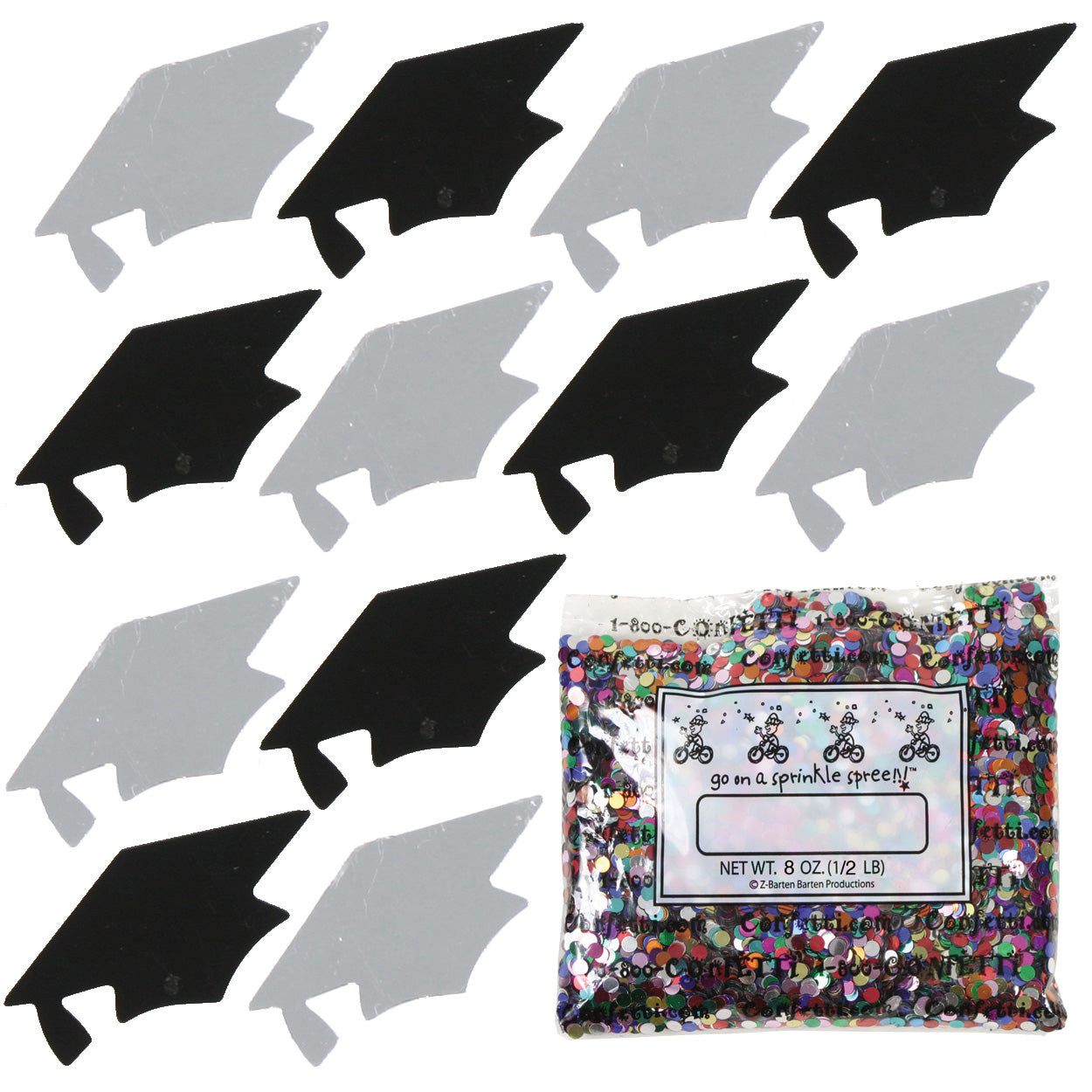 Confetti Grad Cap Black, Silver