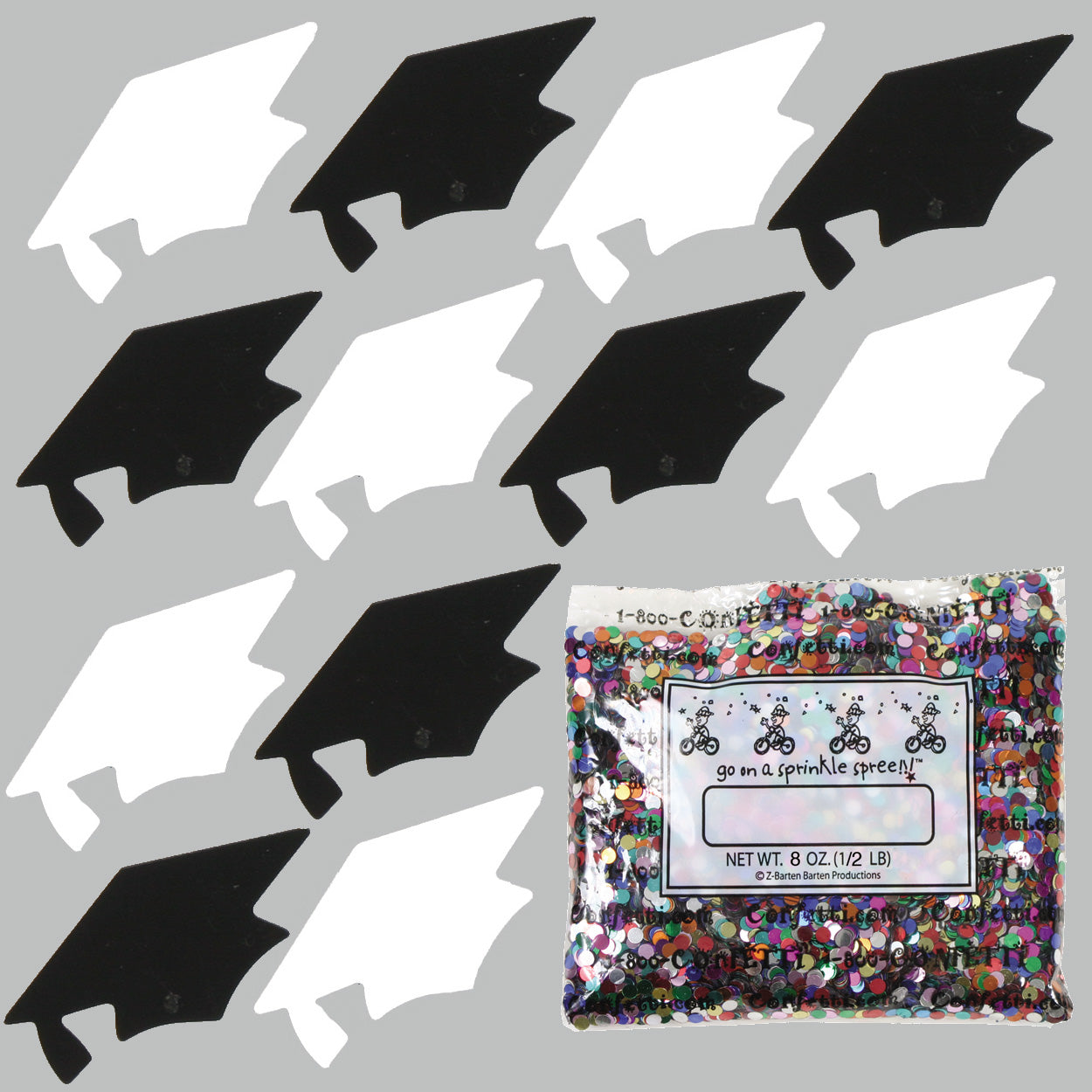 Confetti Grad Cap Black, White