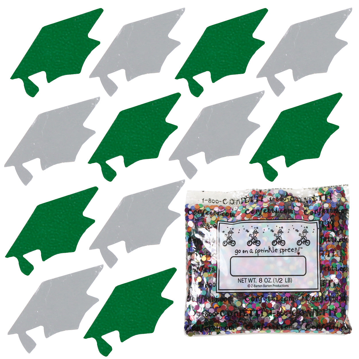 Confetti Grad Cap Green, Silver