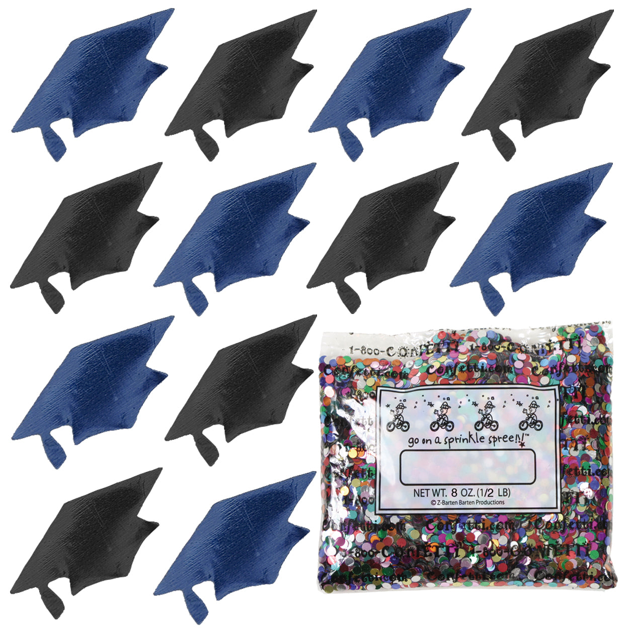 Confetti Grad Cap Black, Blue Navy