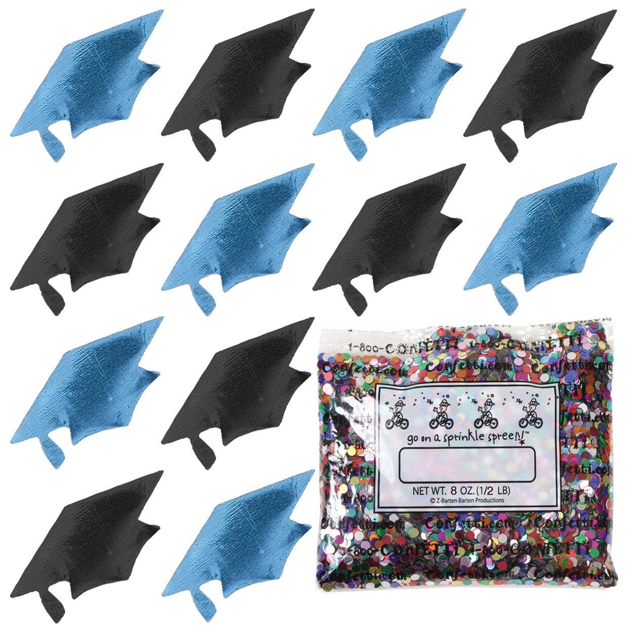 Confetti Grad Cap Black, Blue Sky