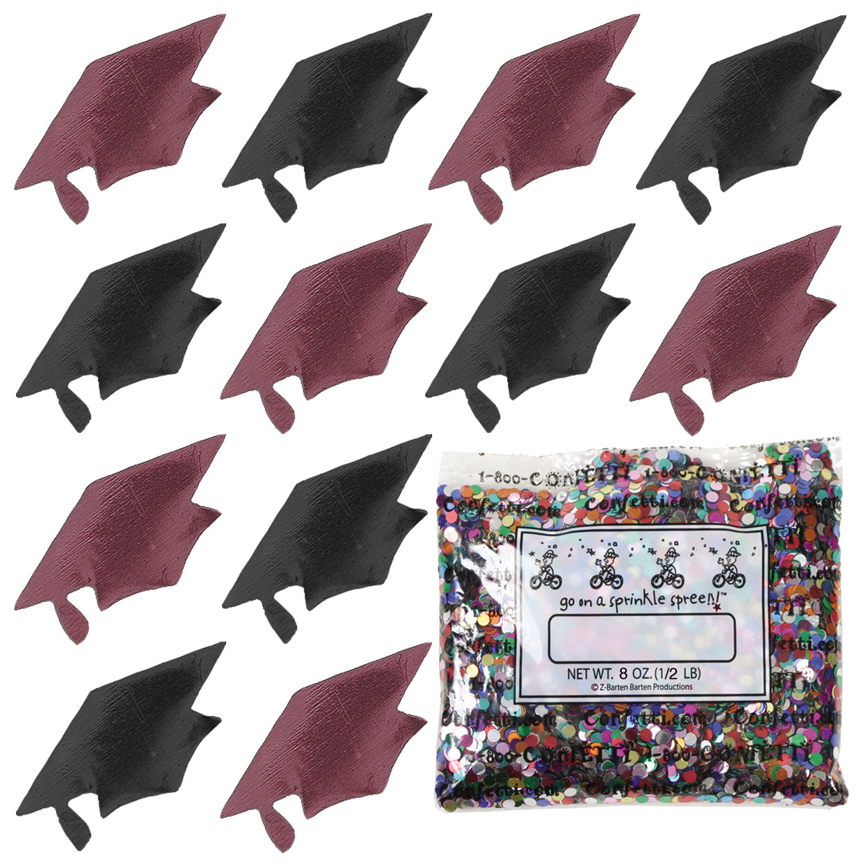 Confetti Grad Cap Black, Burgundy