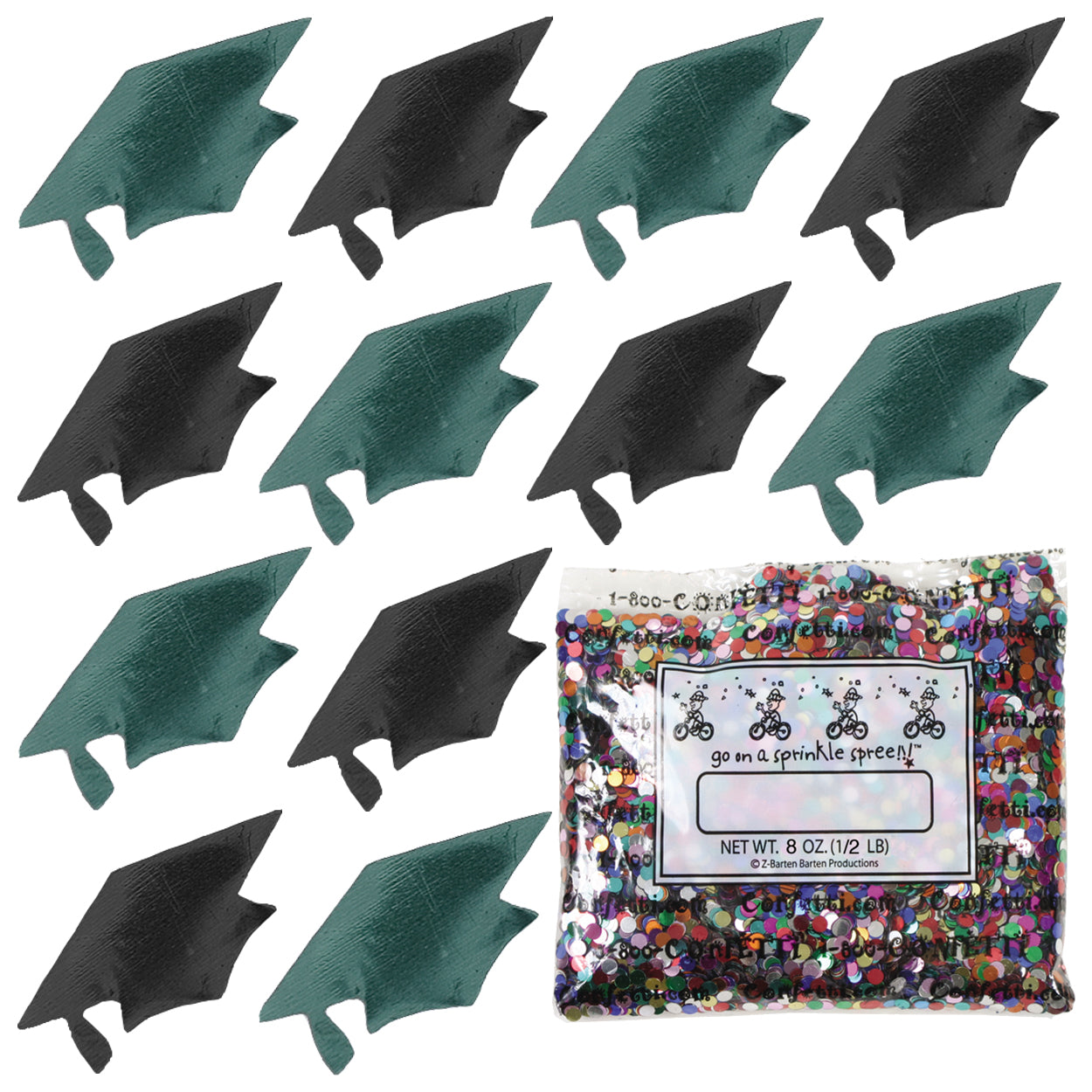 ConfettiCombo - Grad Cap Black, Green Hunter