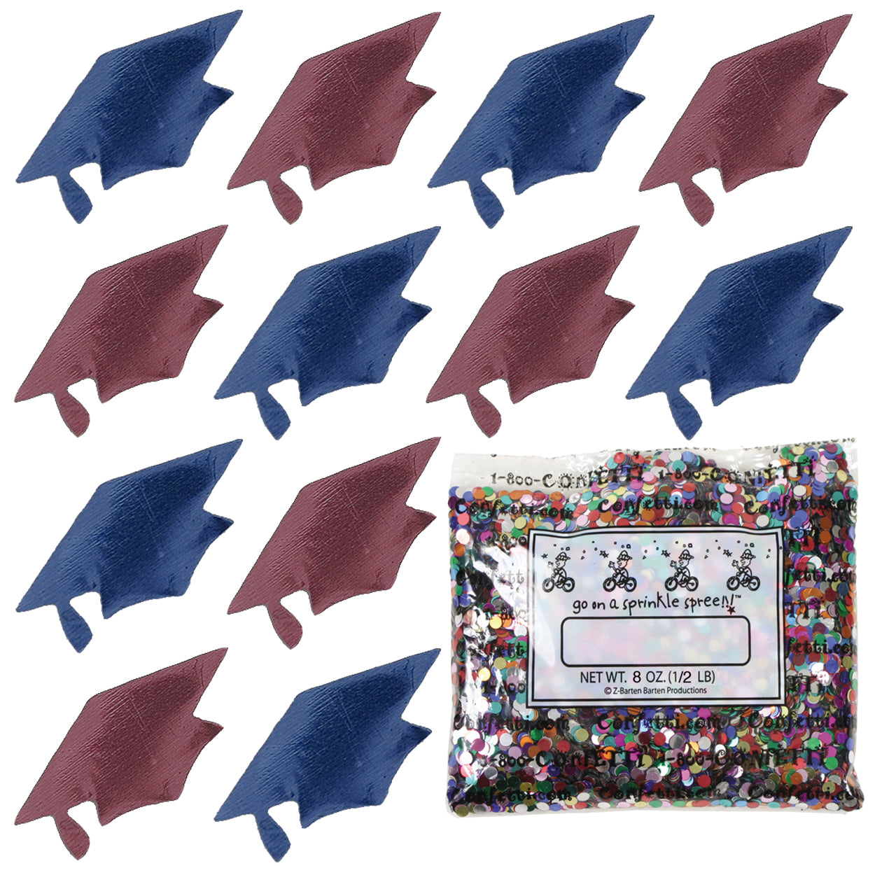 Confetti Grad Cap Blue Navy, Burgundy