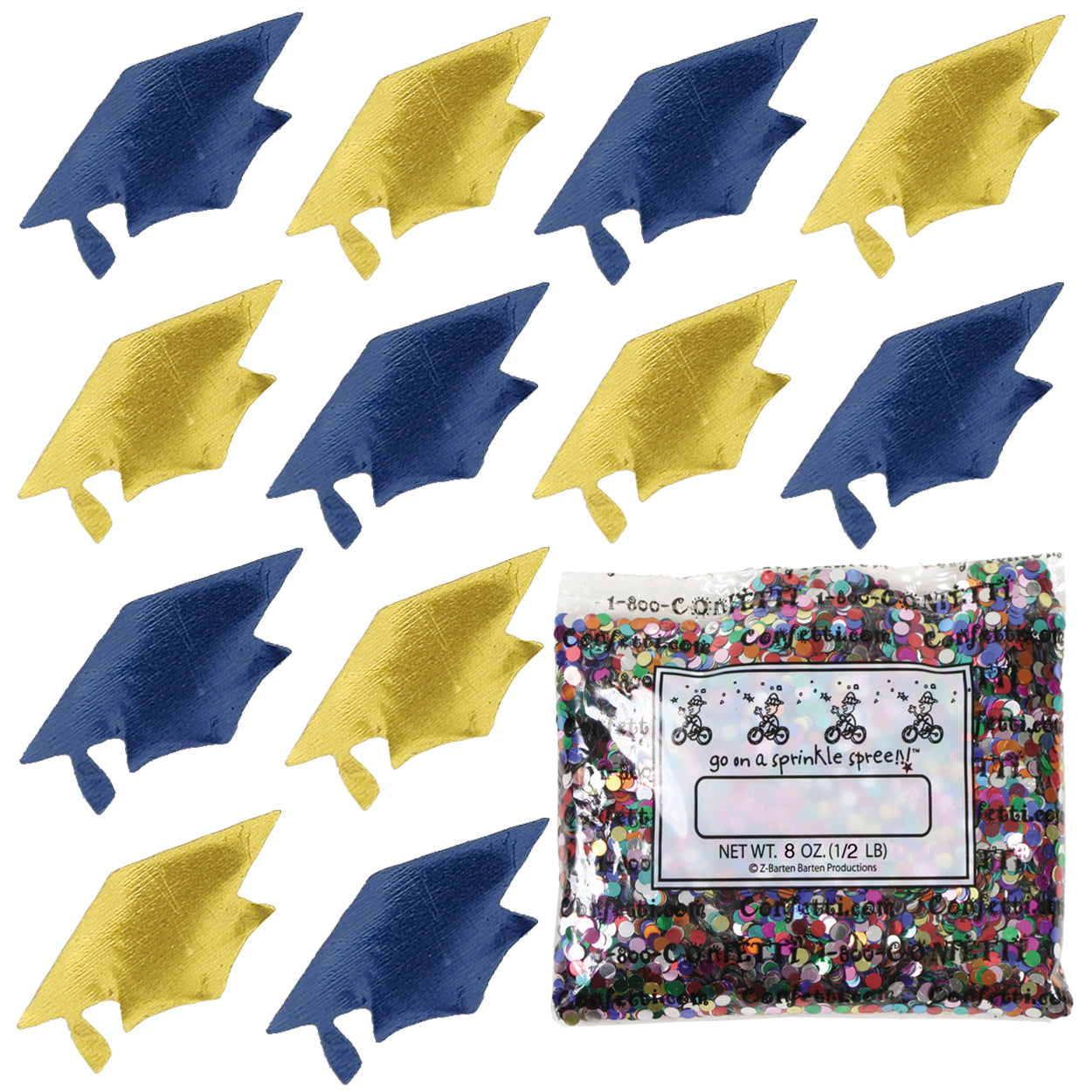 Confetti Grad Cap Blue Navy, Gold