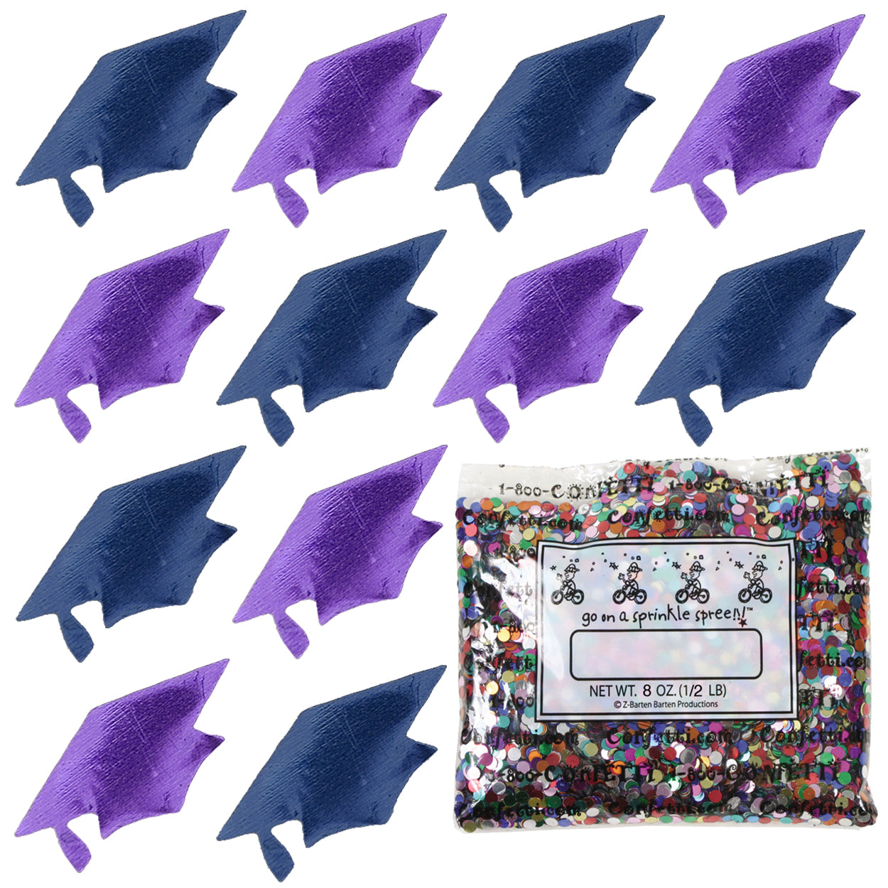 Confetti Grad Cap Blue Navy, Purple