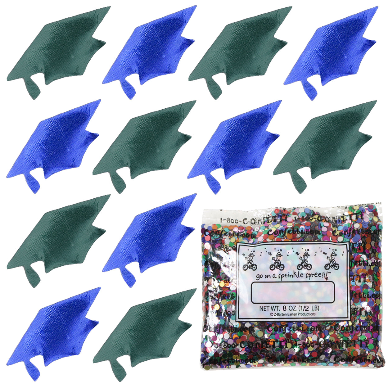 Confetti Grad Cap Blue Royal, Green Hunter