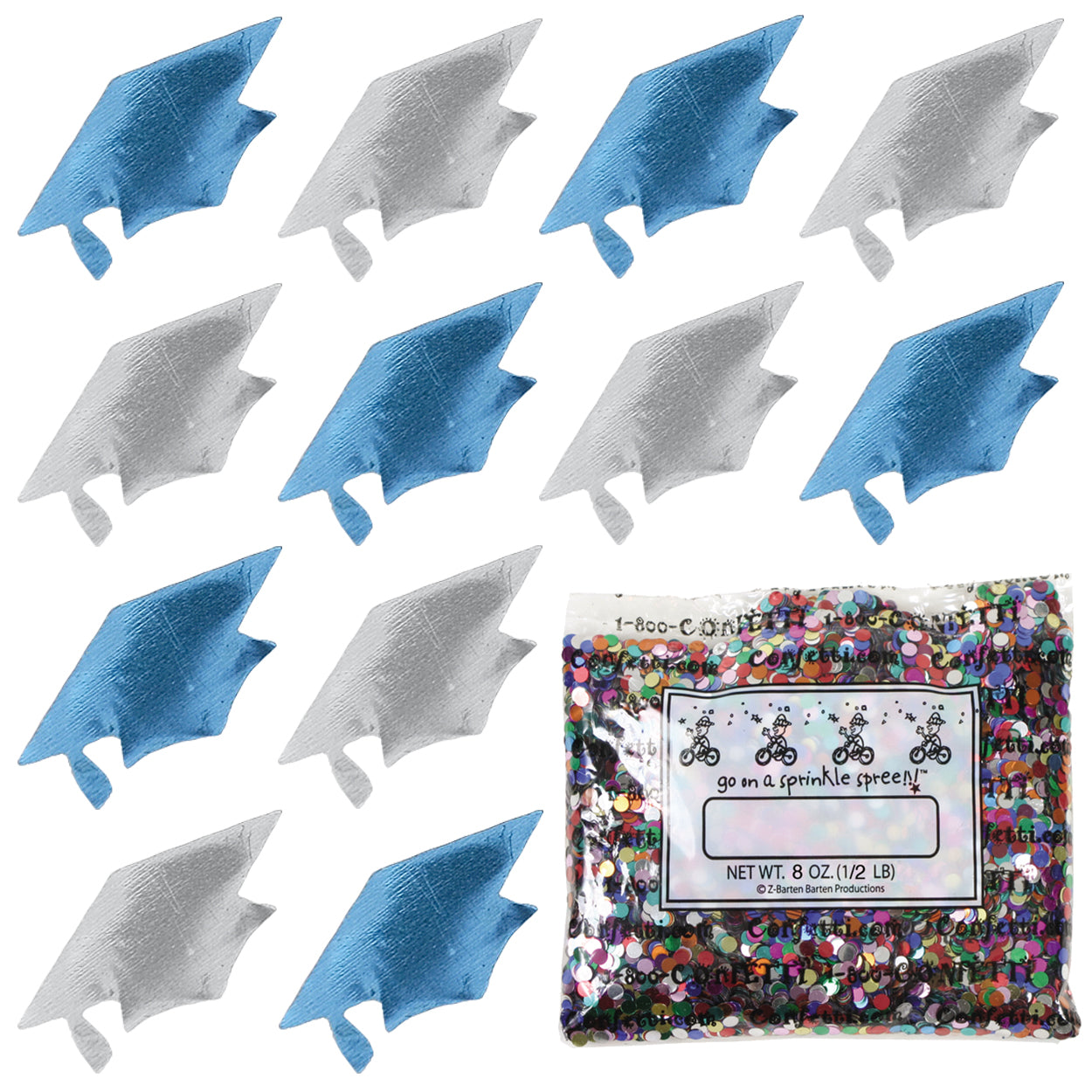 Confetti Grad Cap Blue Sky, Silver