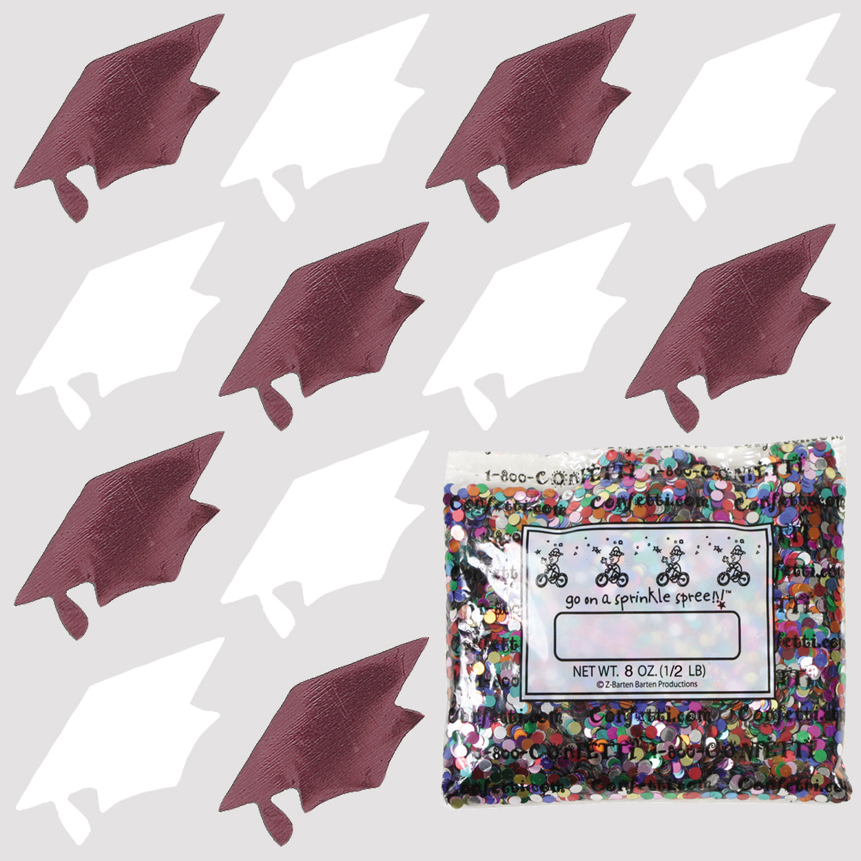 Confetti Grad Cap Burgundy, White