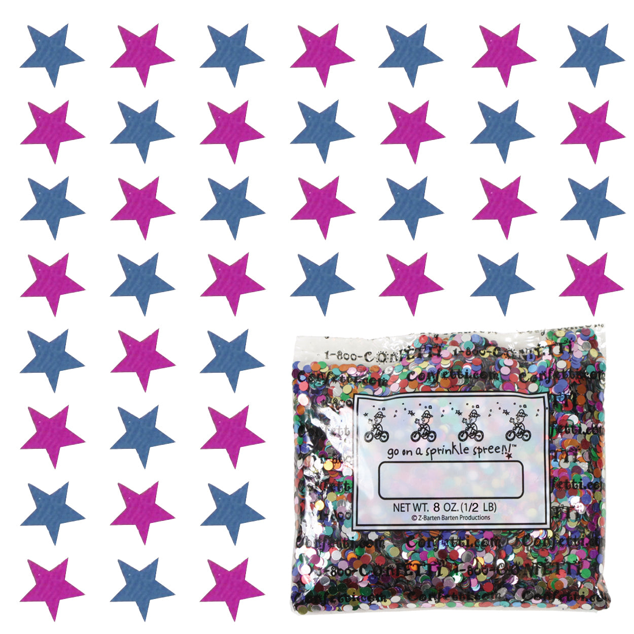 Confetti Star 1/4" Blue Navy, Fuchsia