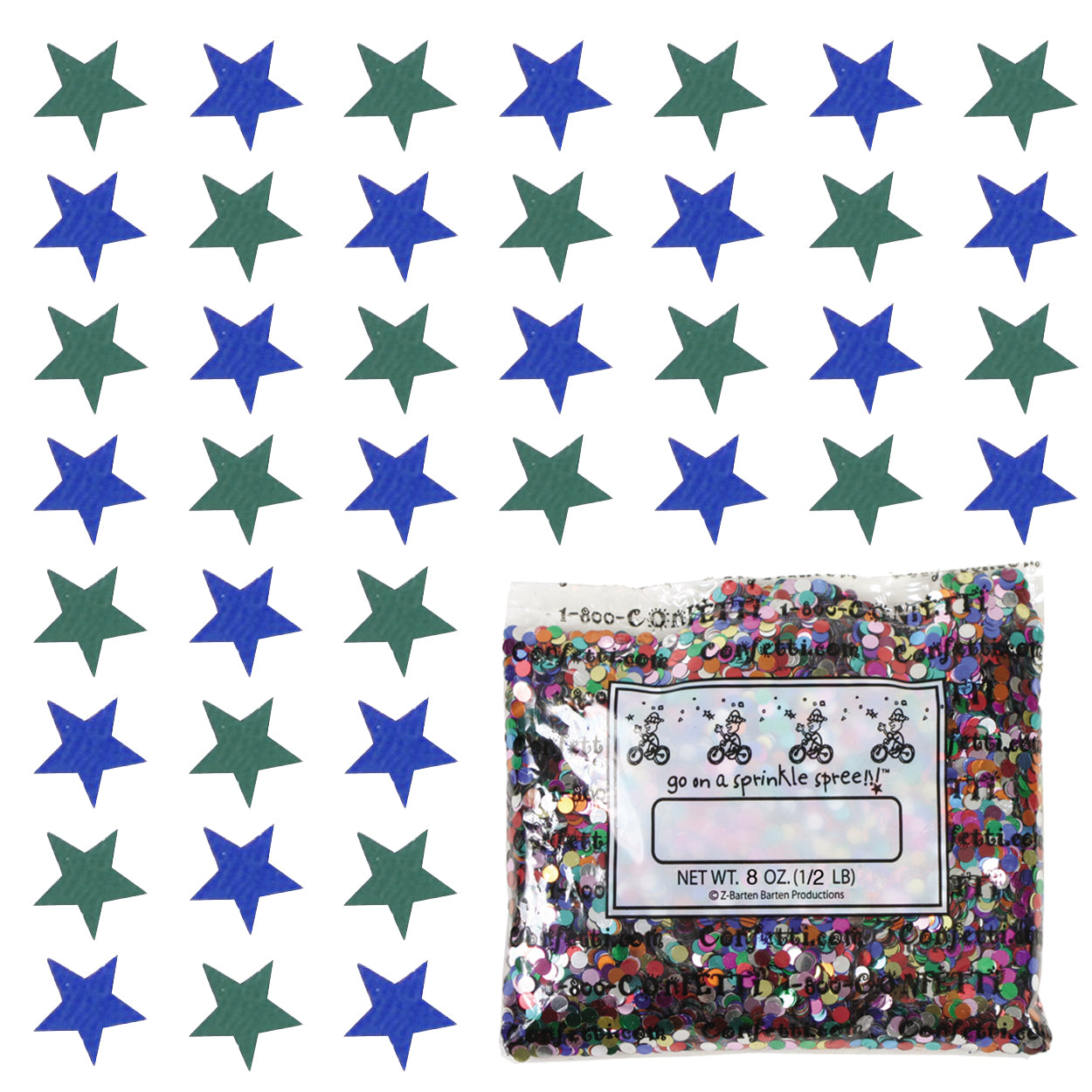 Confetti Star 1/4" Blue Royal, Green Hunter