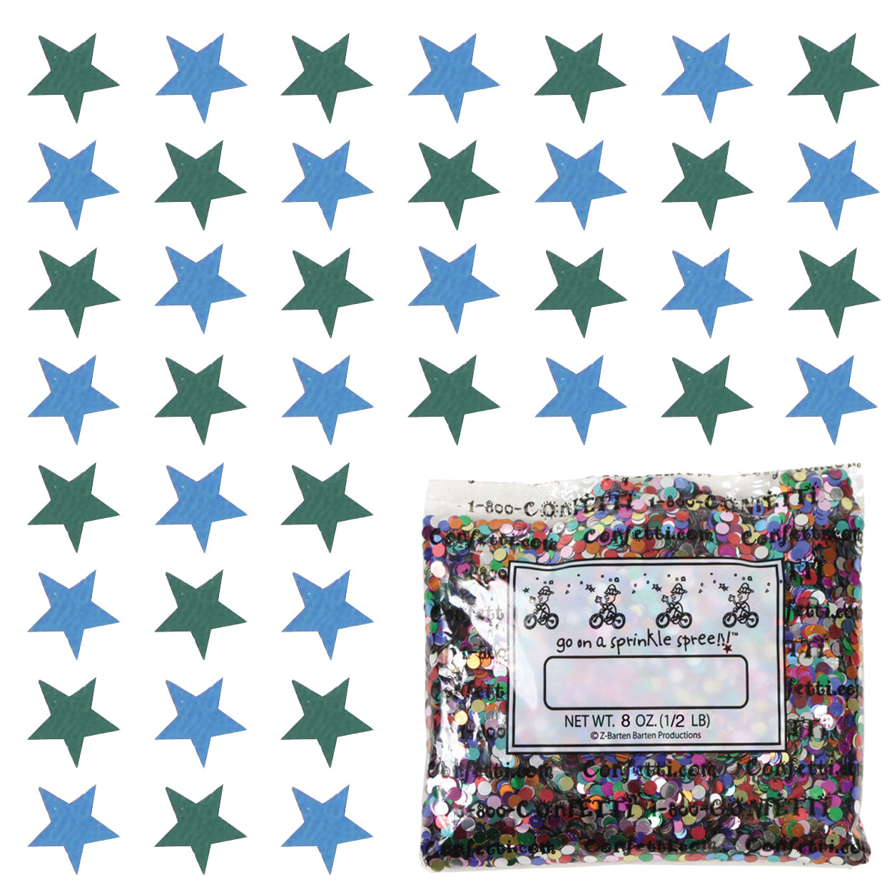 Confetti Star 1/4" Blue Sky, Green Hunter