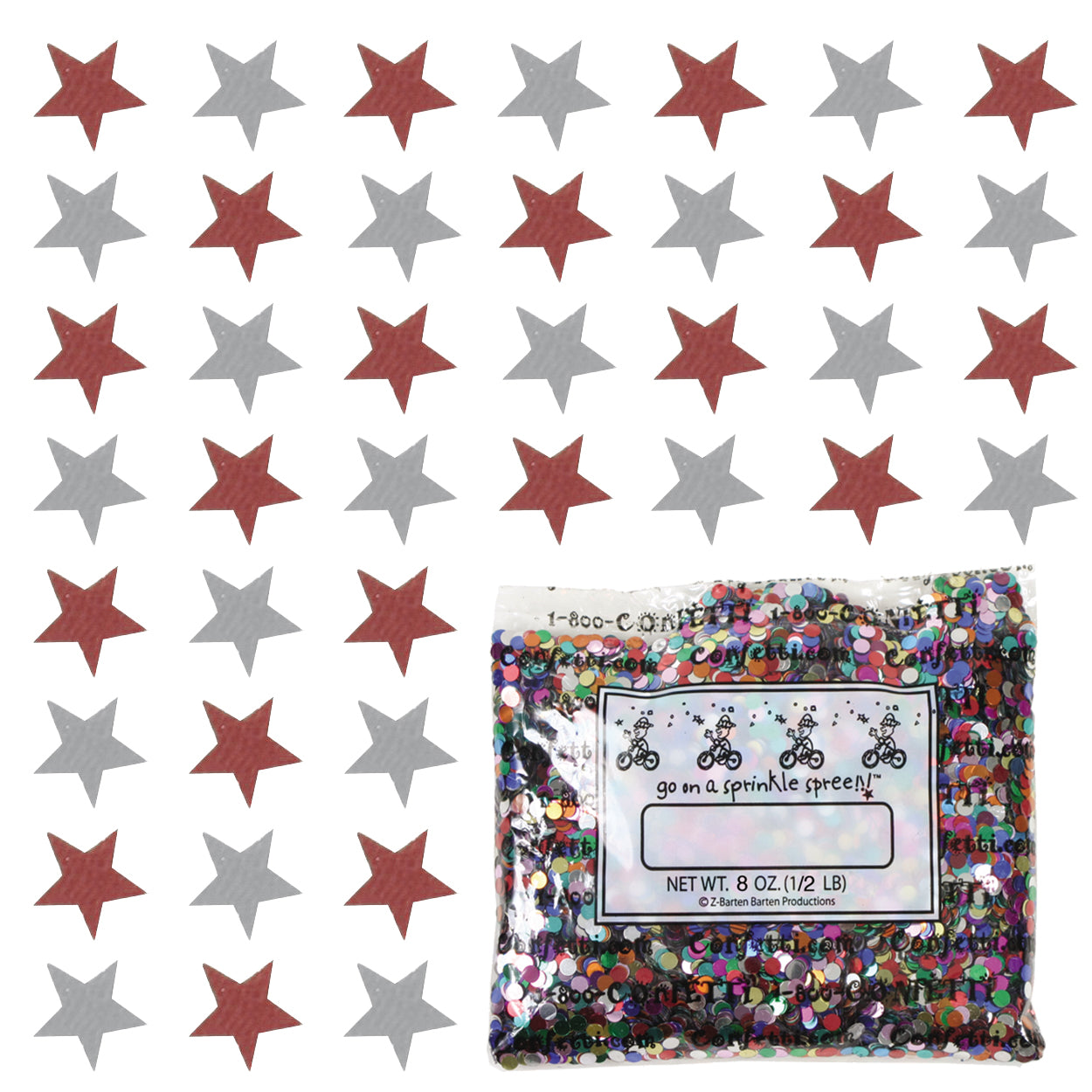 Confetti Star 1/4" Burgundy, Silver