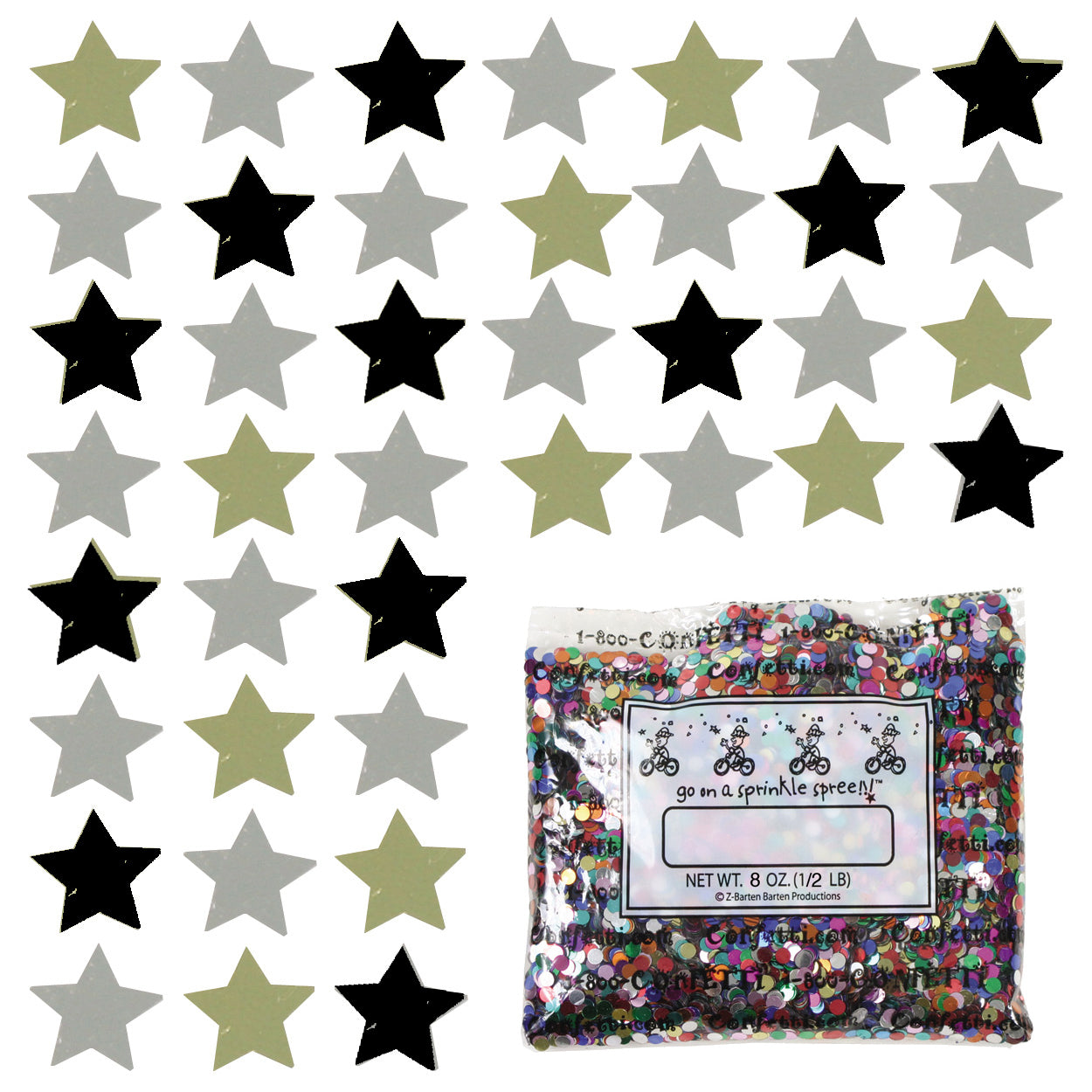 Confetti Star 1/4" Gold, Silver, Black 