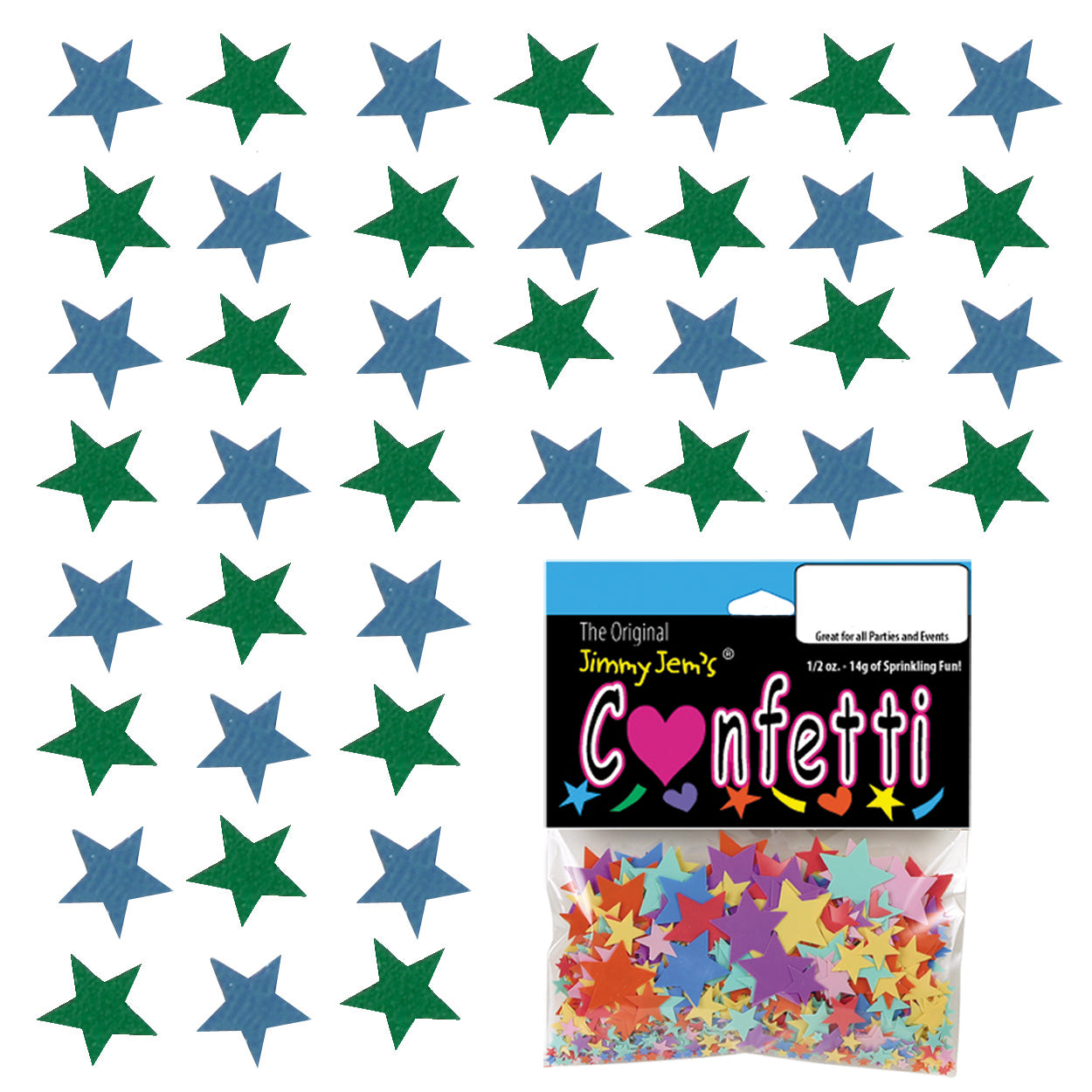 Confetti Star 1/4" Blue Sky, Green