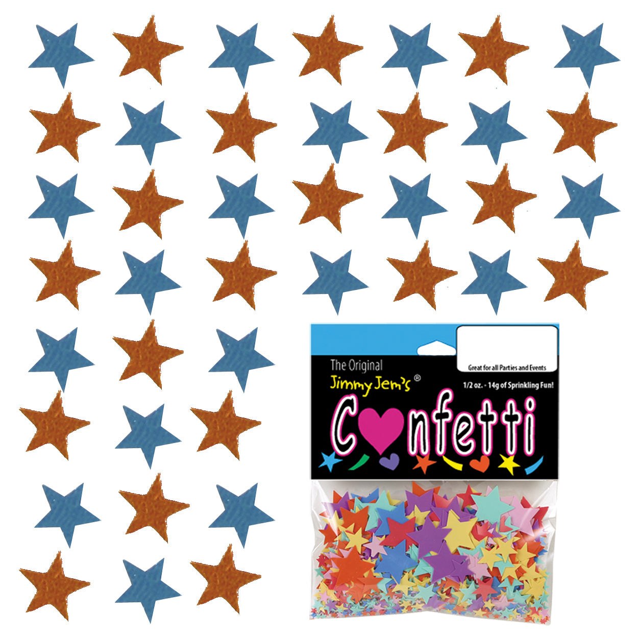 Confetti Star 1/4" Blue Sky, Orange