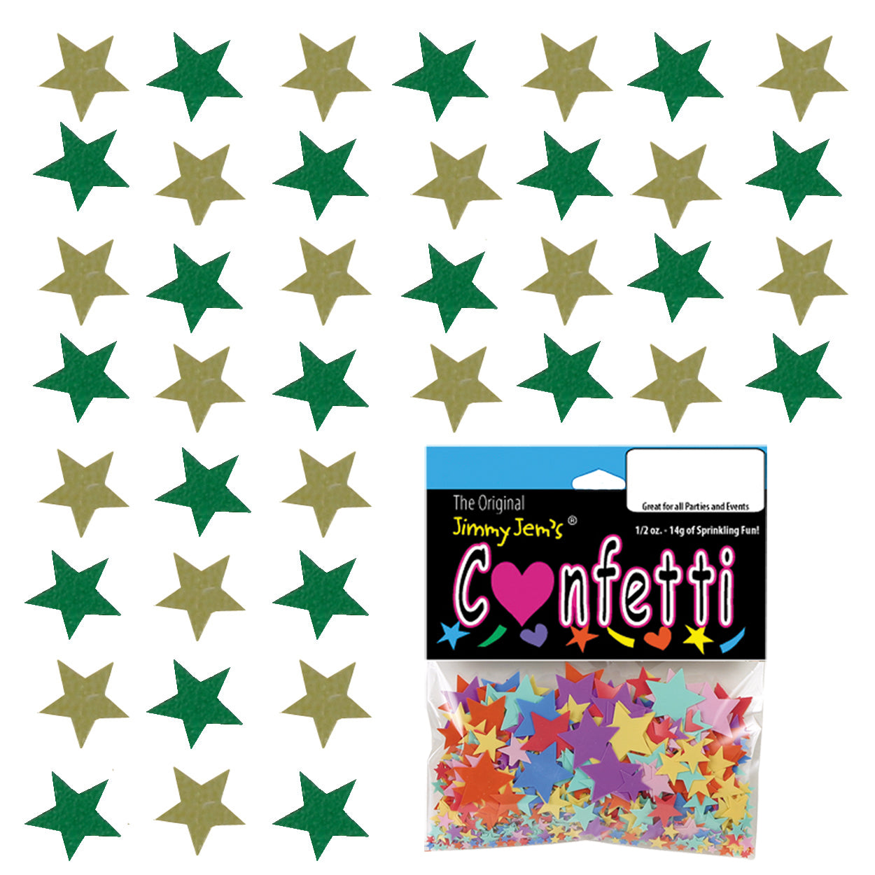 Confetti Star 1/4" Gold, Green