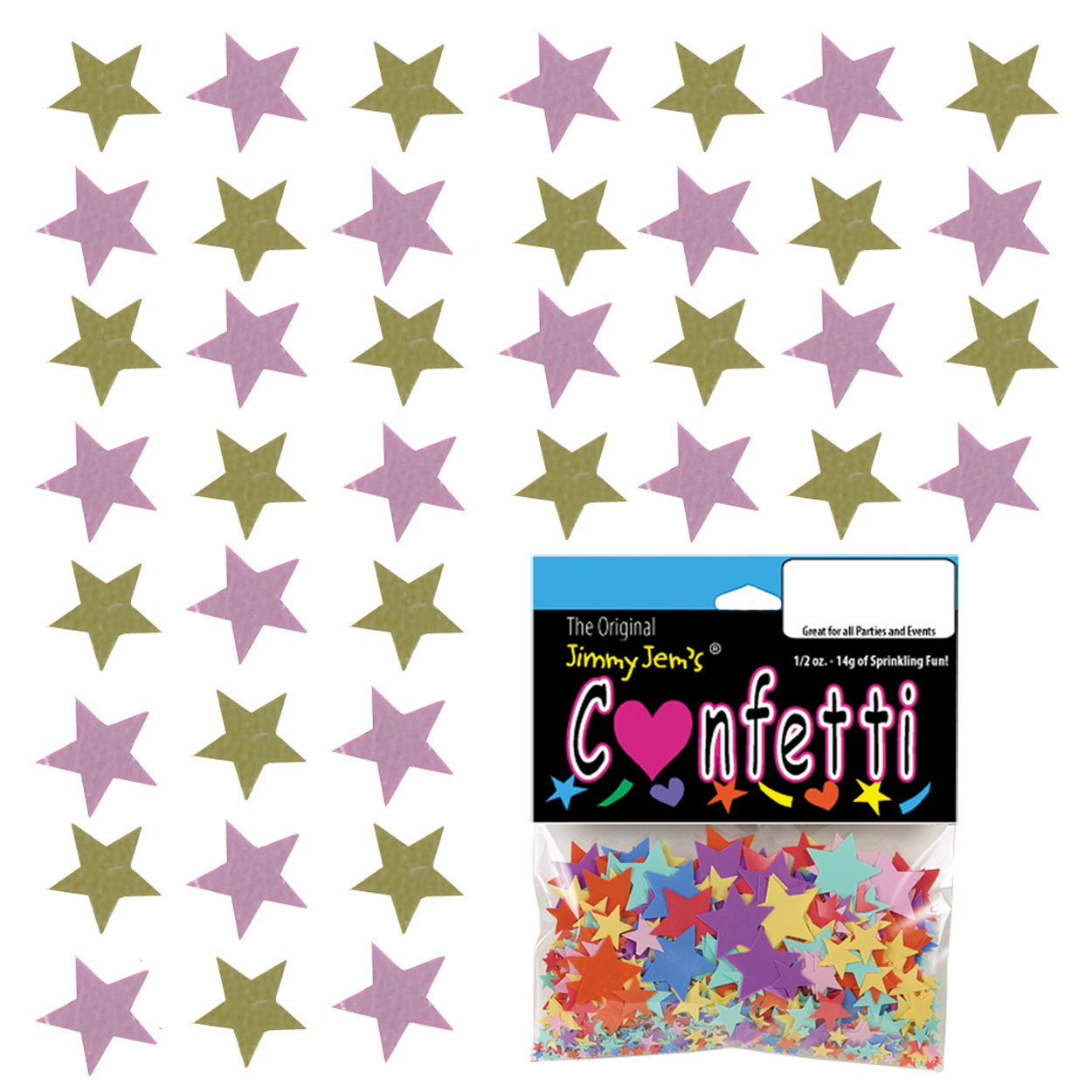 Confetti Star 1/4" Gold, Pink