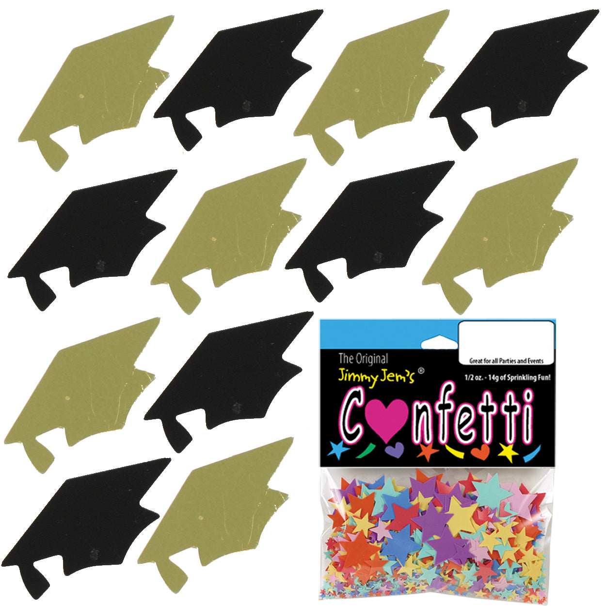 Confetti Grad Cap Black, Gold