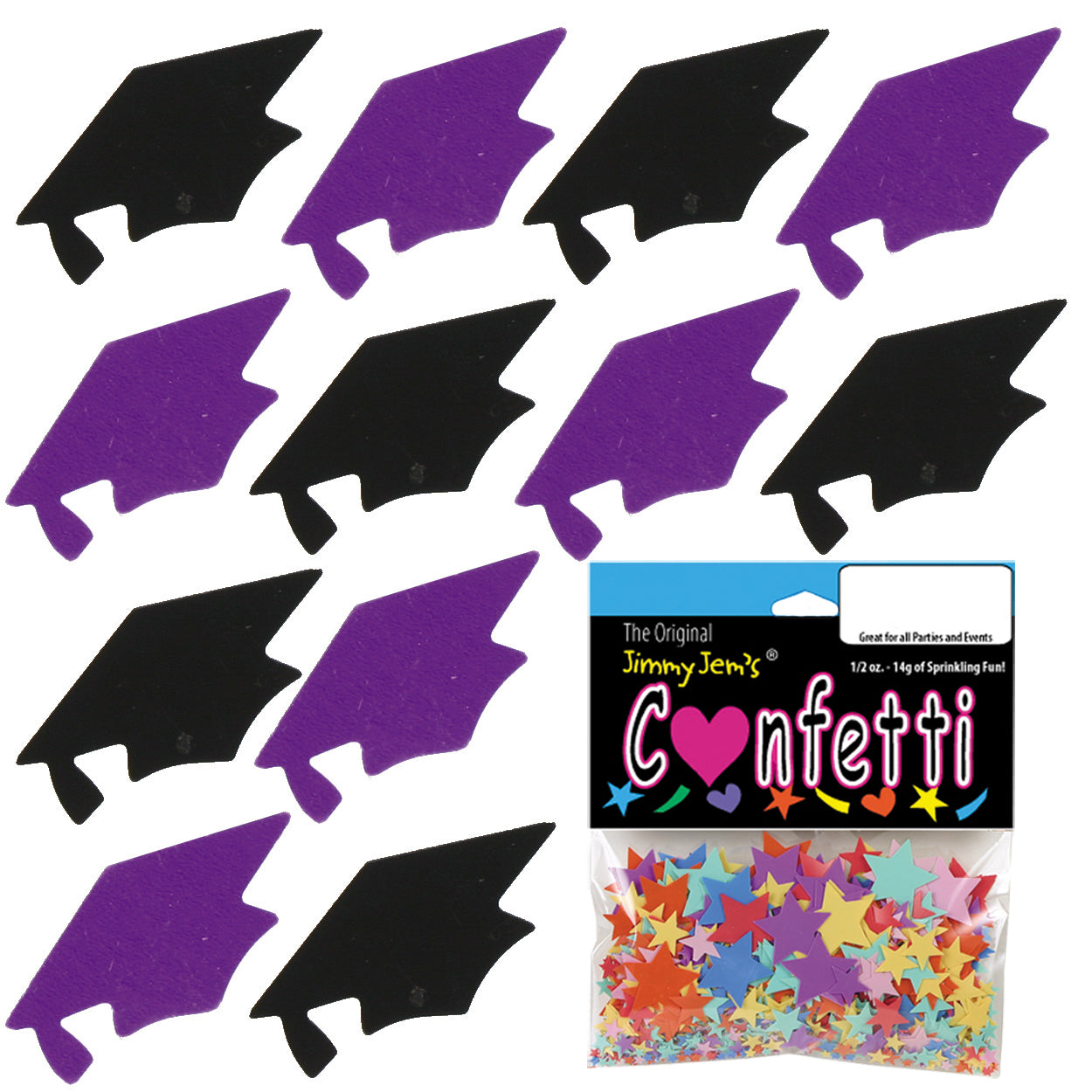 Confetti Grad Cap Black, Purple