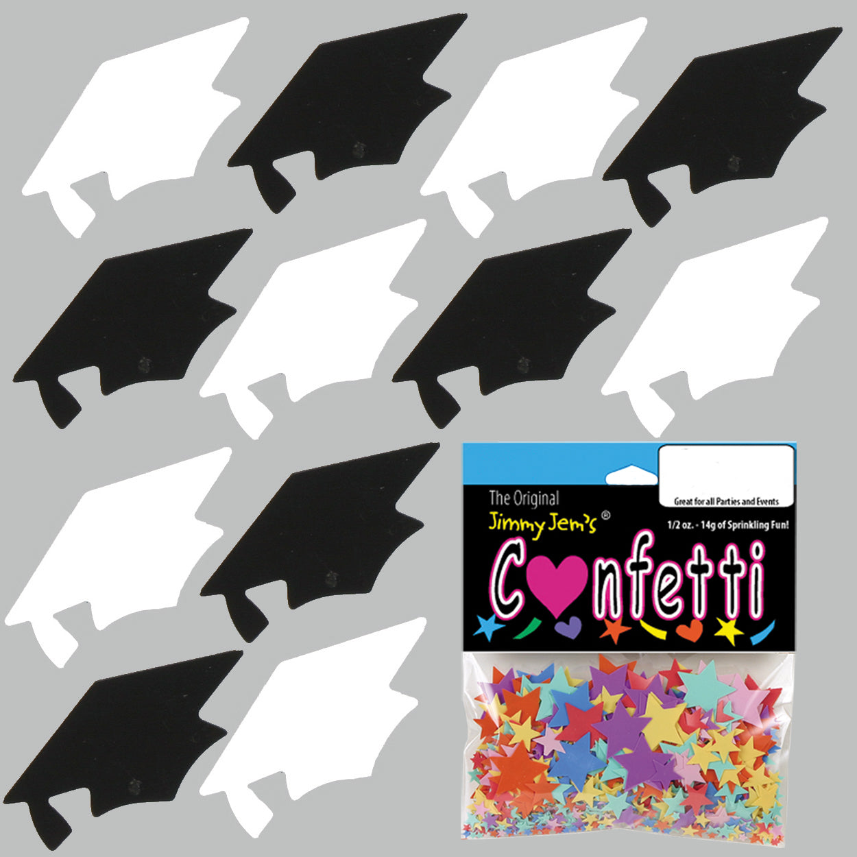 Confetti Grad Cap Black, White